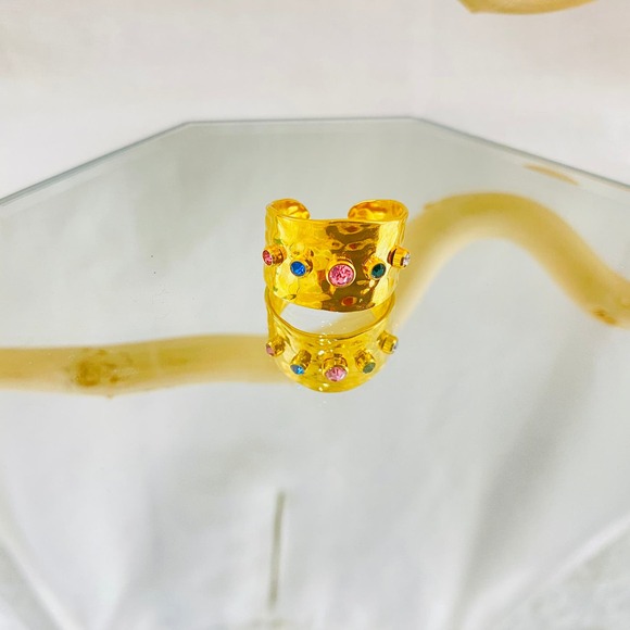 ANIYAH Neutral Irregular Color Rhinestone Band Gold Plated Open Ring - Picture 4 of 11